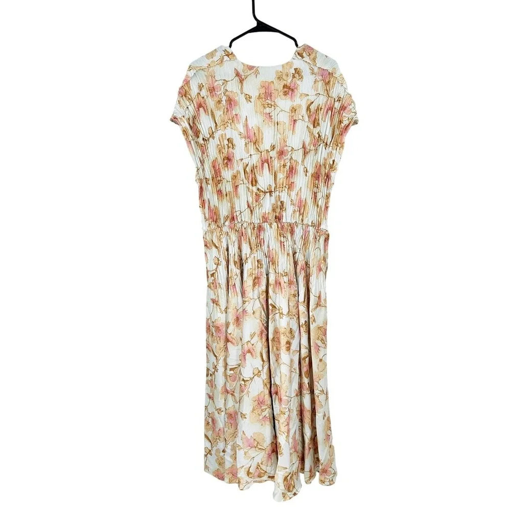 Vince Floral Print Plisse V-Neck Cap Sleeve‎ Midi Dress Plus Size 1X NWT